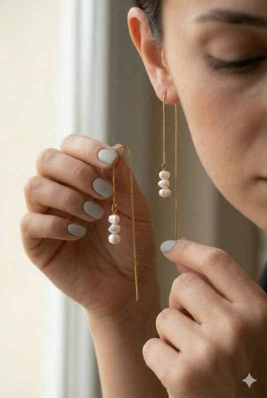 עגיל תלוי פנינים קטנות