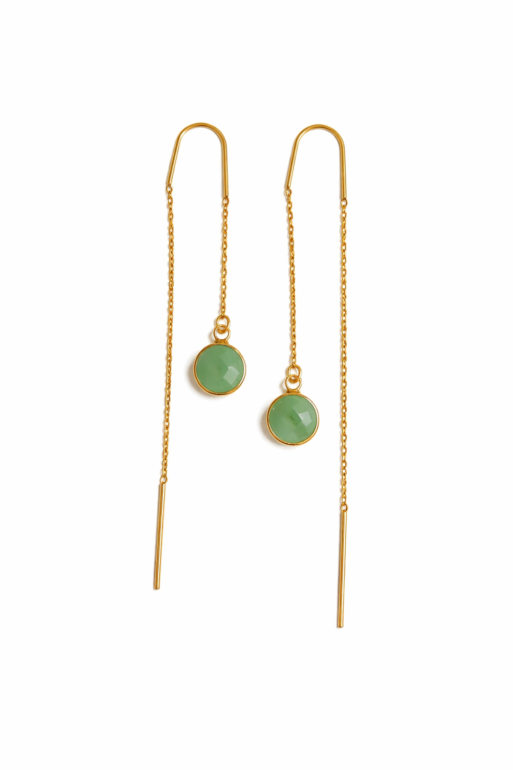 עגילי שרשרת זהב עדינים עם אבני זרקון בצבע ירוק